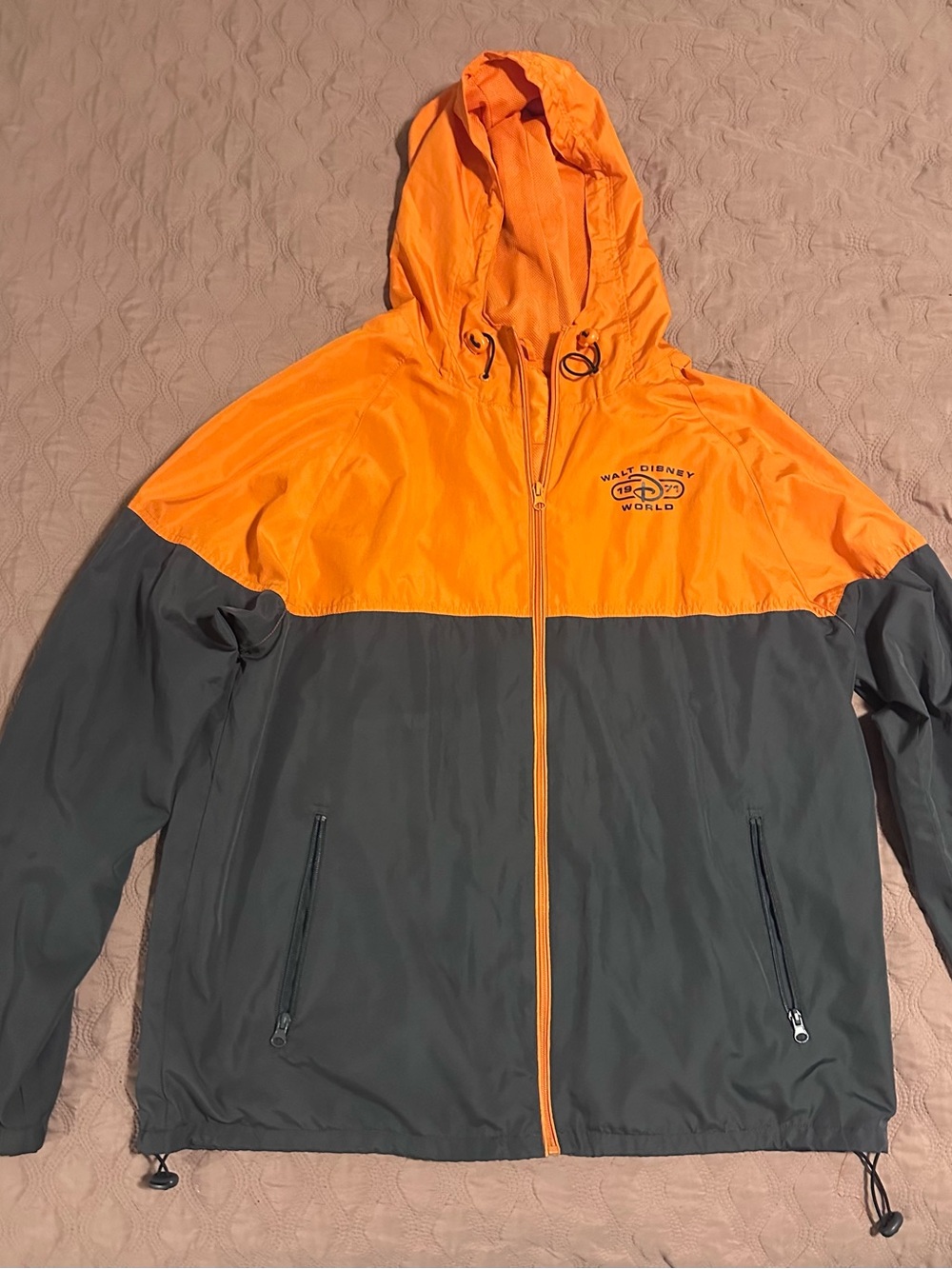 Disney Orange and Gray Colorblock Hooded Windbreaker